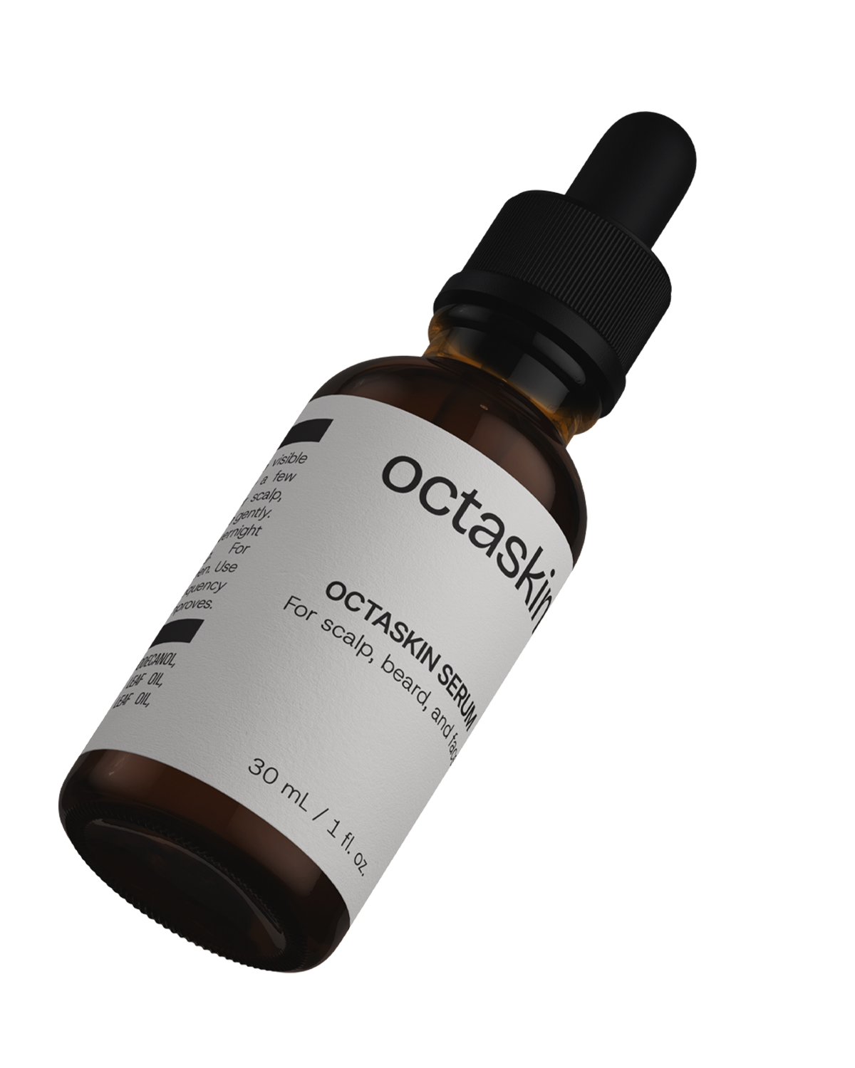 Octaskin serum bottle with dropper leaning to the right