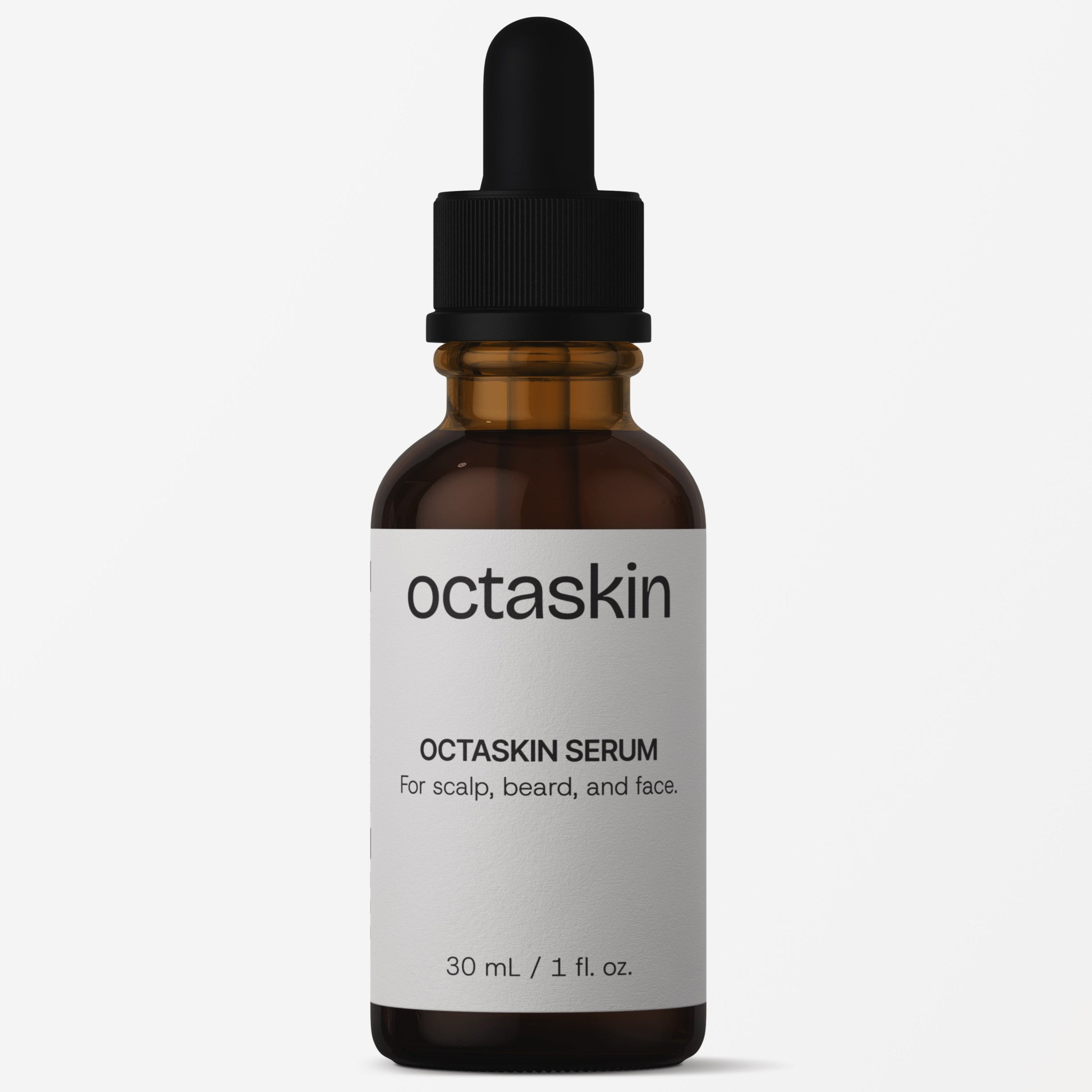 Octaskin serum bottle with dropper on a white background