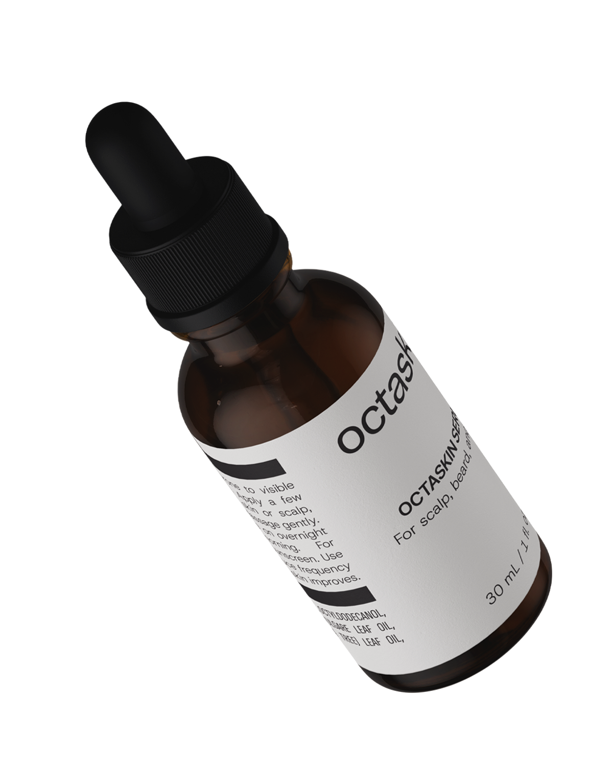 Octaskin glass bottle with dropper on a white background