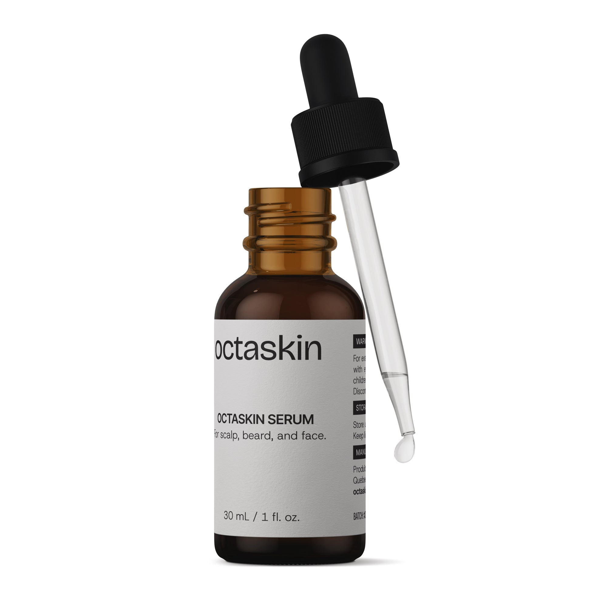Octaskin serum bottle with dropper on a white background