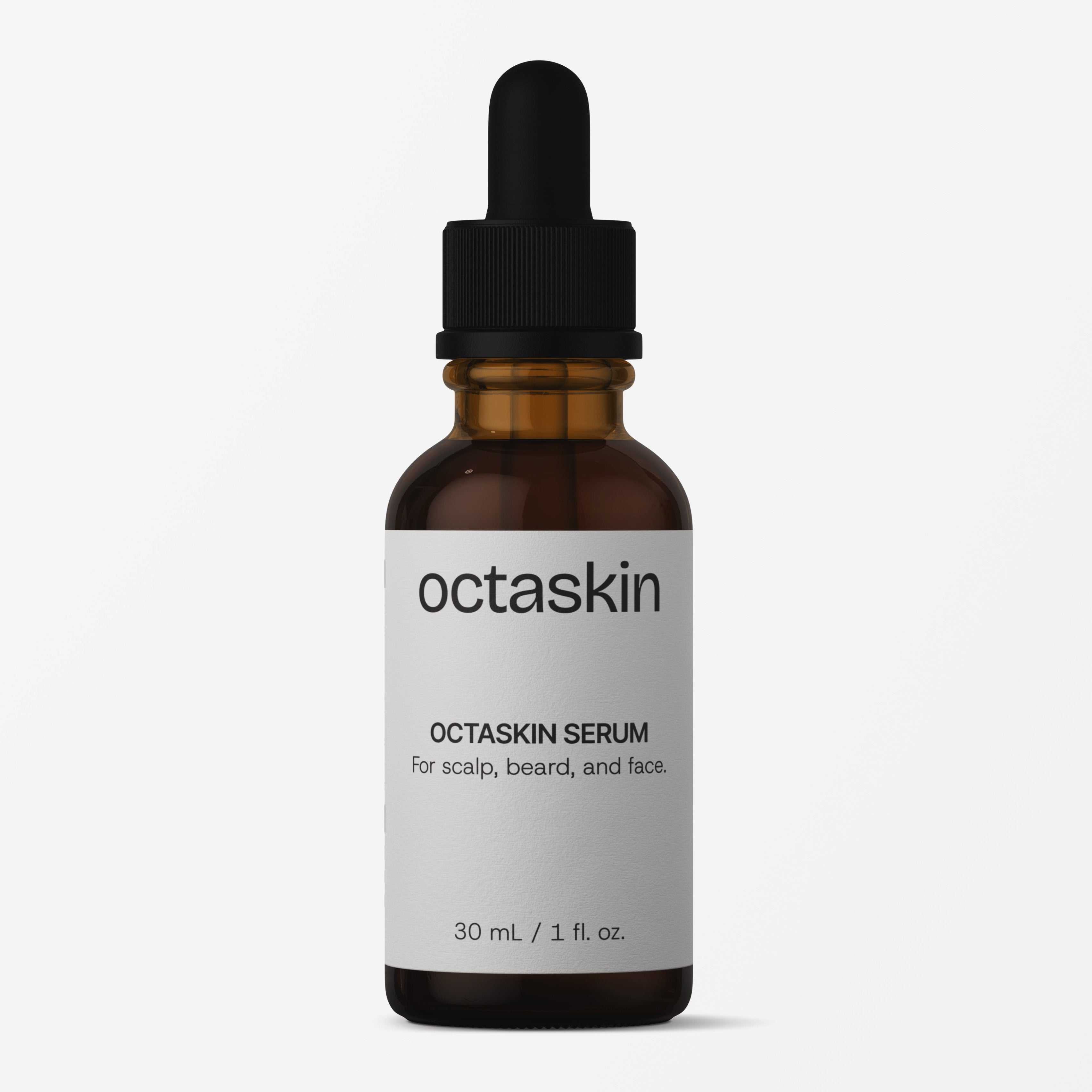 Octaskin serum bottle with dropper on a white background